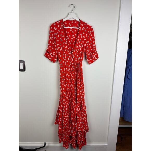 Ganni Silvery Crepe Floral Wrap Dress Size 38 - Picture 1 of 9